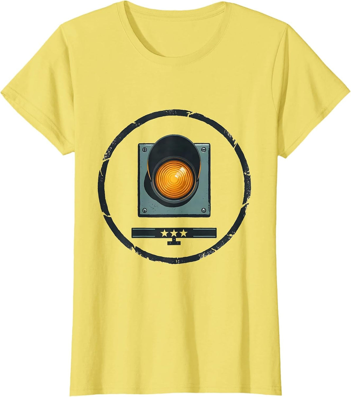 Women's Sealed Badge Train Switch Lamp Editorial Conceptual Gift T-Shirt - Lemon Yellow