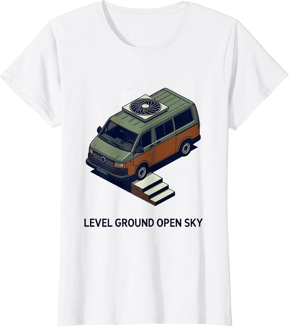 Level Ground Open Sky Isometric Van Life Retro Campervan T-Shirt - White