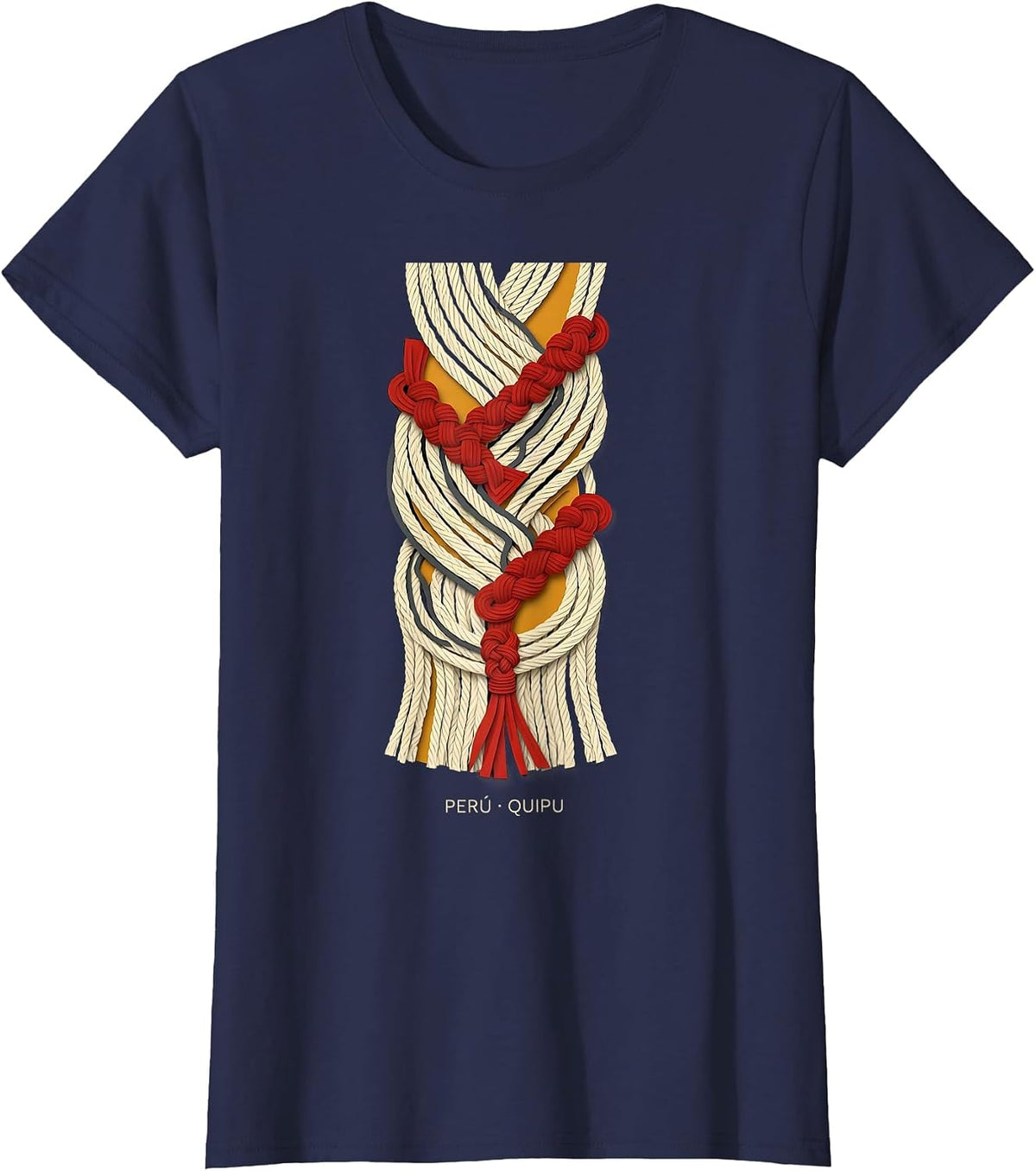 Women's Perú Quipu Paper Cutout Peruvian Heritage National Pride T-Shirt - Navy Blue