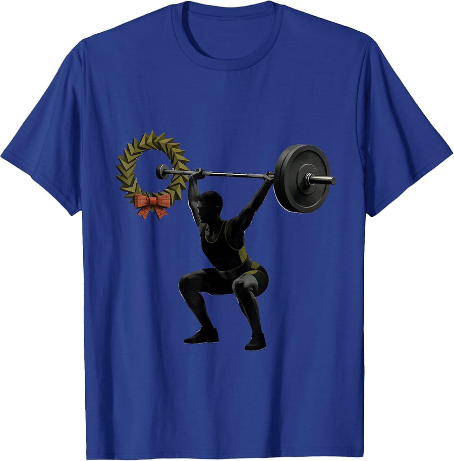 Lifter Deadlift Evergreen Wreath Midcentury Modern Christmas T-Shirt - Royal Blue