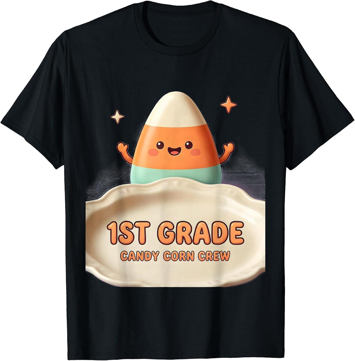 Men's 1st Grade Candy Corn Crew Cute Kawaii Halloween Teacher T-Shirt - Black