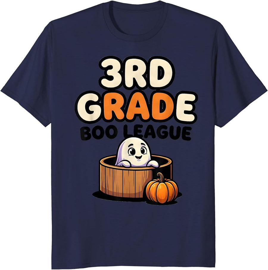 3rd Grade Boo League Cute Cartoon Halloween Teacher T-Shirt - Navy Blue