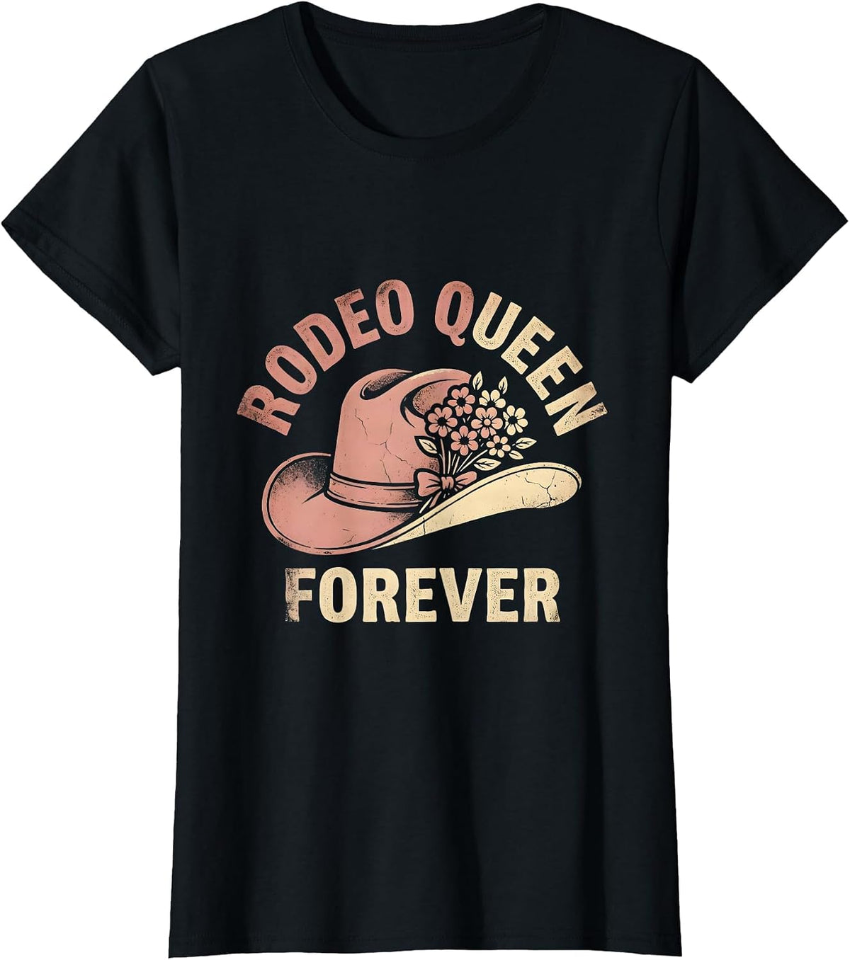 Women's Rodeo Queen Forever Western Cowgirl Design T-Shirt - Black