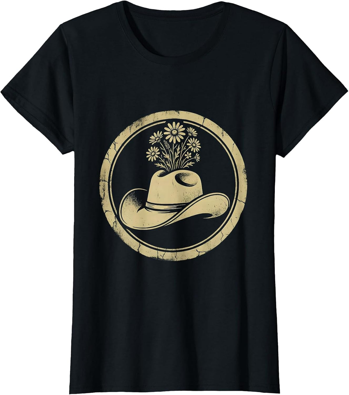 Cowgirl Hat Wildflower Bouquet Rodeo Design T-Shirt - Black