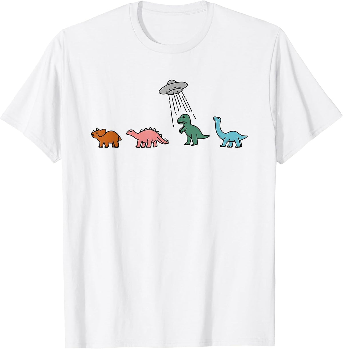 Dinosaur Alien UFO Funny for Men Women T-Shirt - White