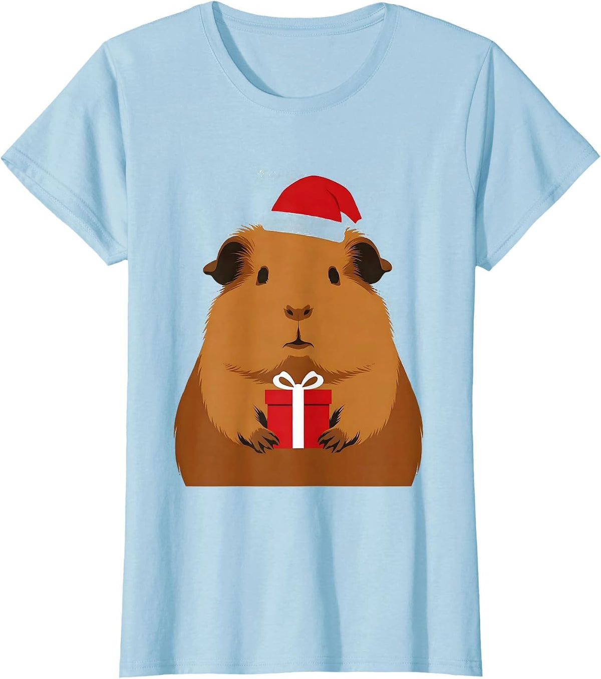 Women's Guinea Pig Santa Hat Minimalist Christmas Pet Lover T-Shirt - Baby Blue