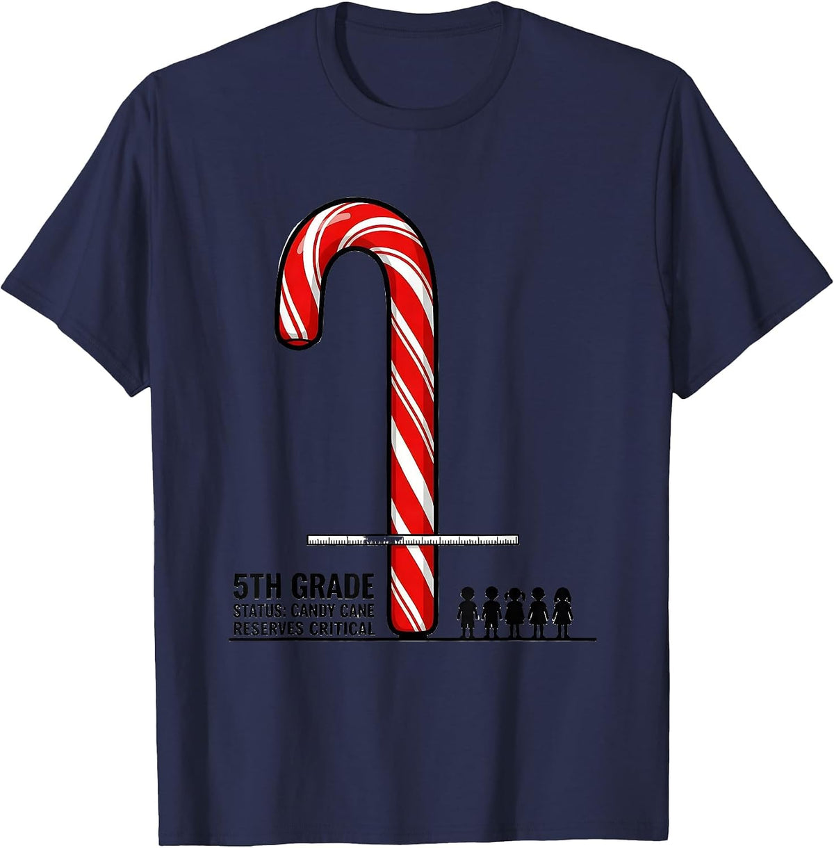 5th Grade Status Candy Cane Reserves Critical Teacher T-Shirt - Navy Blue