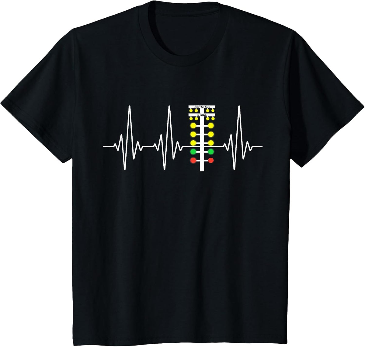 Drag Racing Heartbeat Race Track Light Tree Dragster Car Guy T-Shirt - Black