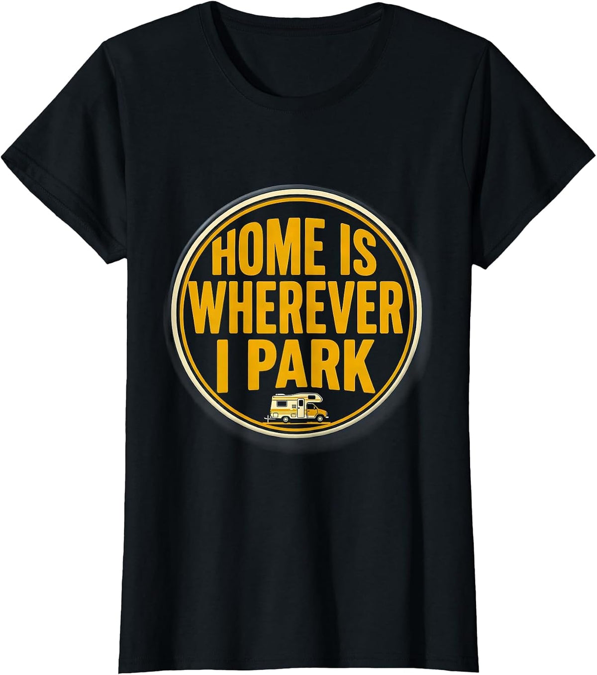 Home Is Wherever I Park Retro Van Life Nomad Camper Van T-Shirt - Black