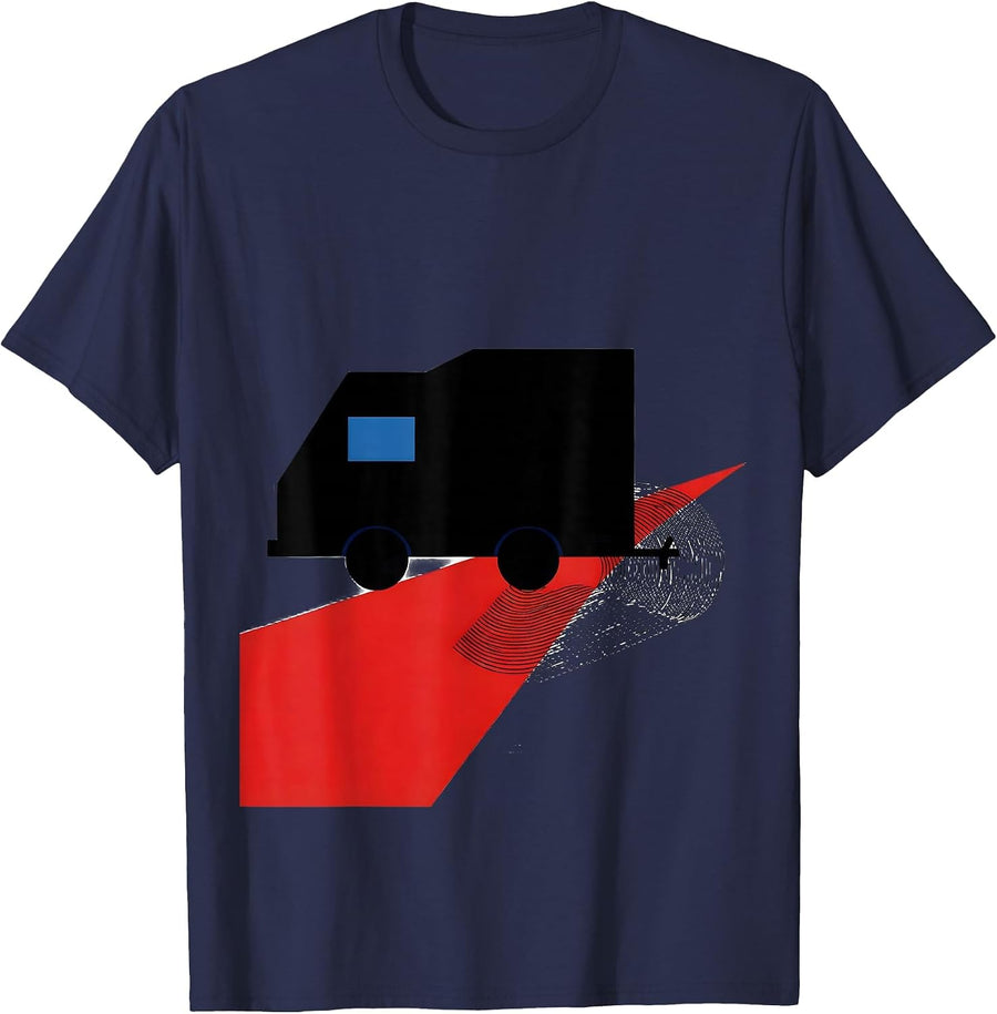 Geometric Camper Van Modernist Van Life Nomads T-Shirt - Navy Blue