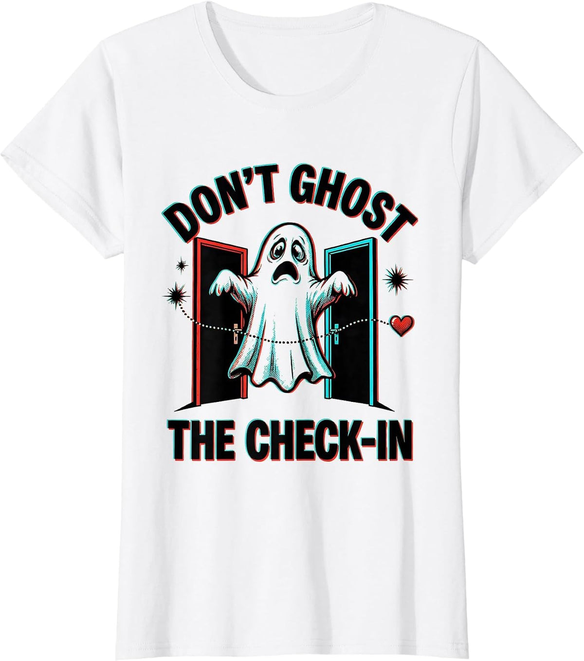Don't Ghost the Check-In Pop Art Mental Health Ghost Pun T-Shirt - White