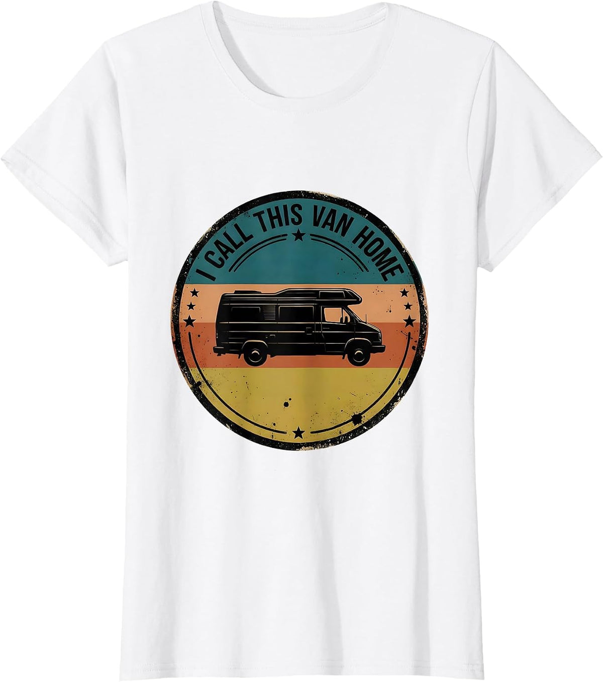 I Call This Van Home Distressed Van Life Nomad Retro Badge T-Shirt - White