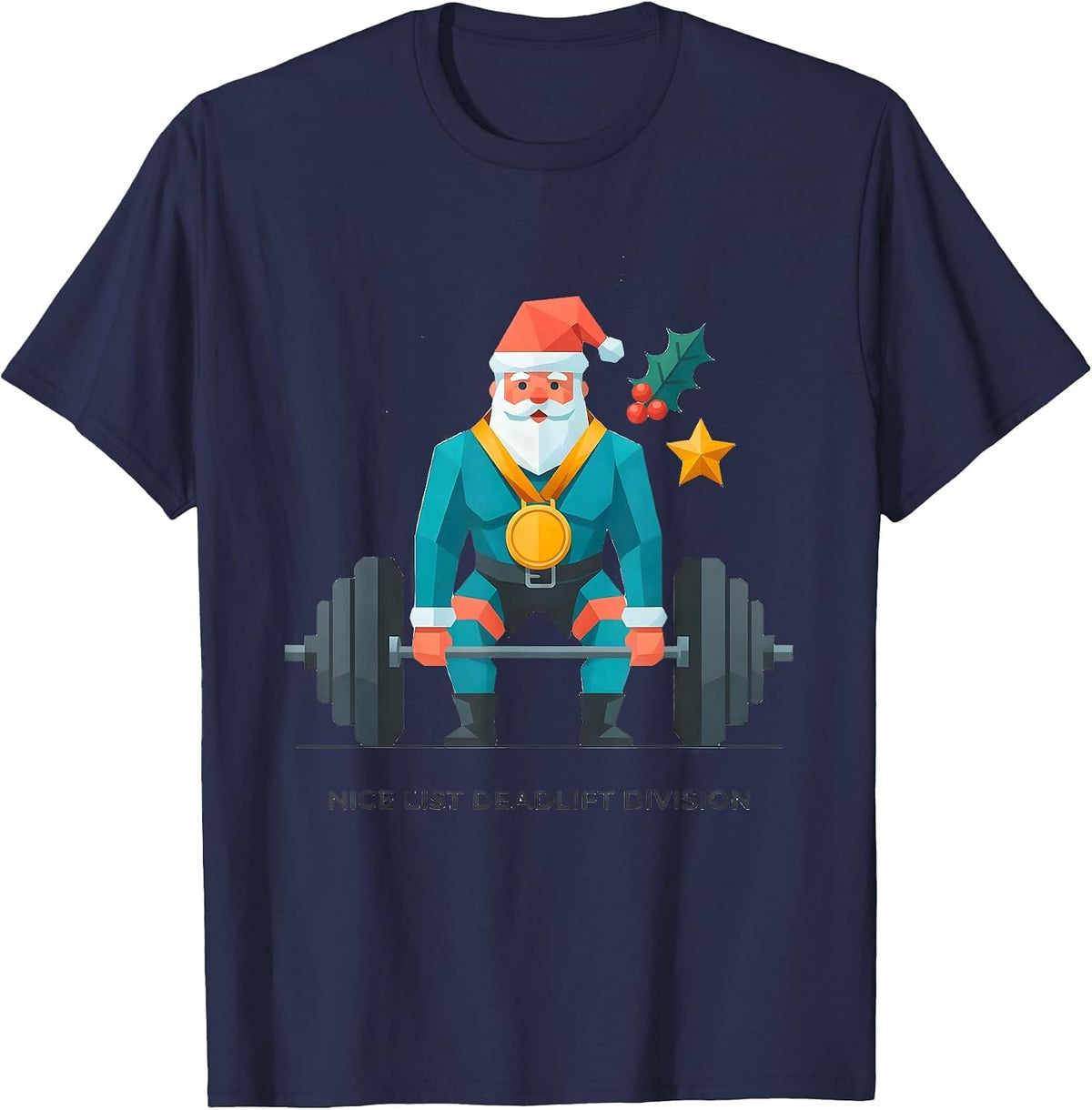 Men's Nice List Deadlift Division Funny Gym Workout Christmas T-Shirt - Navy Blue