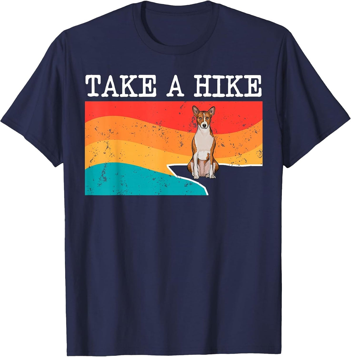 Funny Take A Hike Basenji Graphic Hiking T-Shirt - Navy Blue
