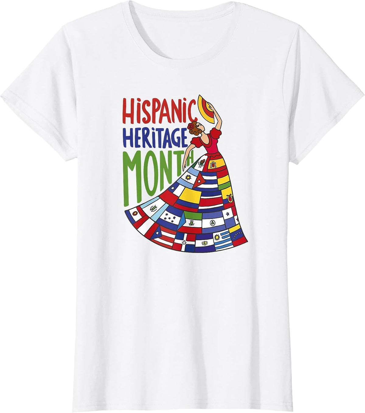 Hispanic Heritage Month Latino Countries Flags Flamenco T-Shirt - White