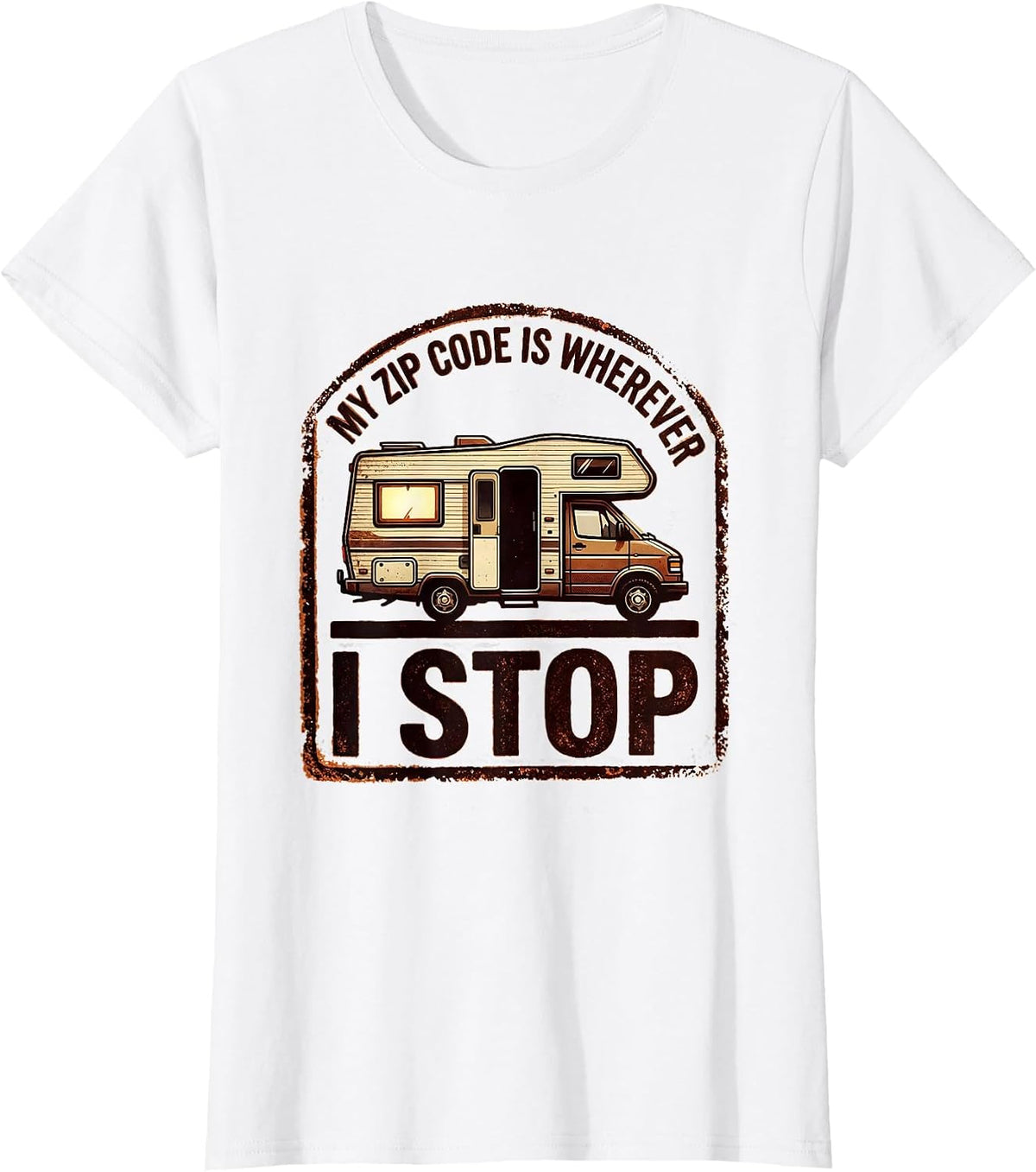 My Zip Code Is Wherever I Stop Retro Van Life Road Trip T-Shirt - White
