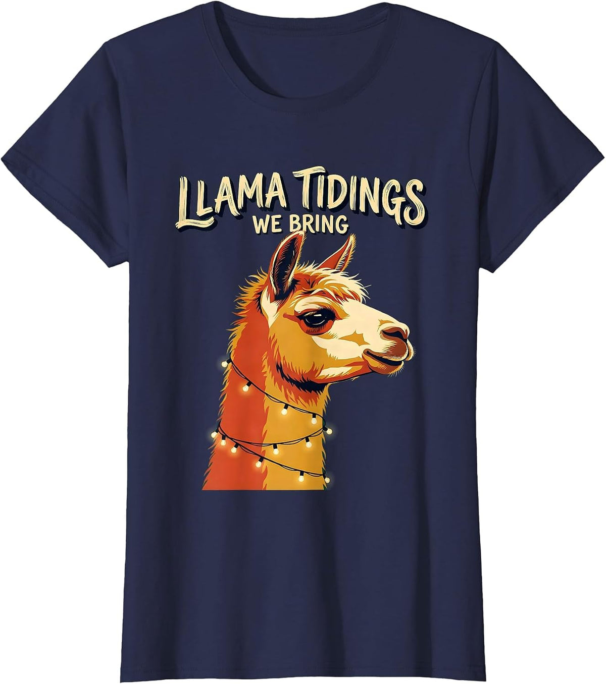 Women's Llama Tidings We Bring Funny Christmas Llama Lover Novelty T-Shirt - Navy Blue