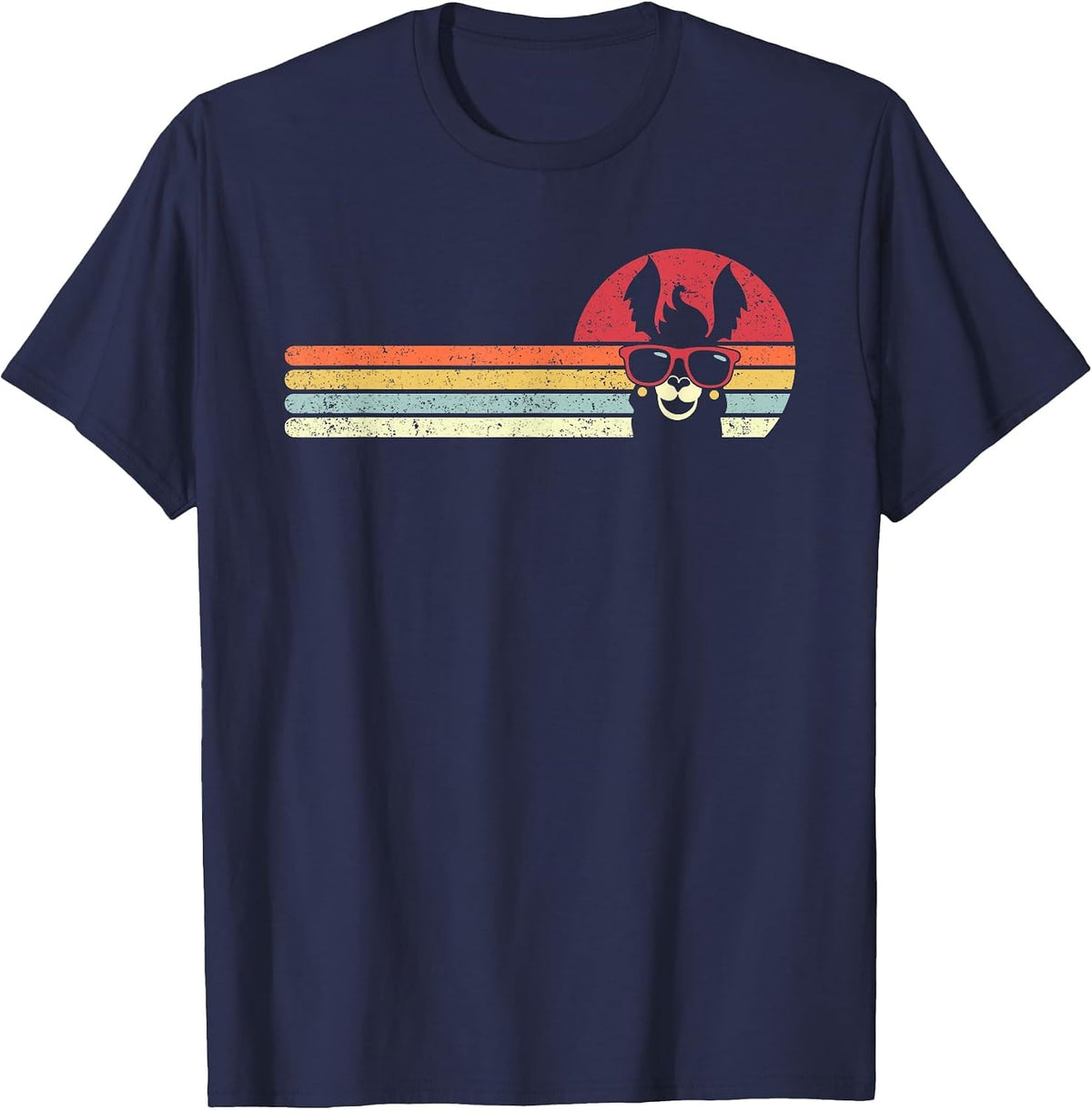 Llama, Retro Style Alpaca T-Shirt - Navy Blue