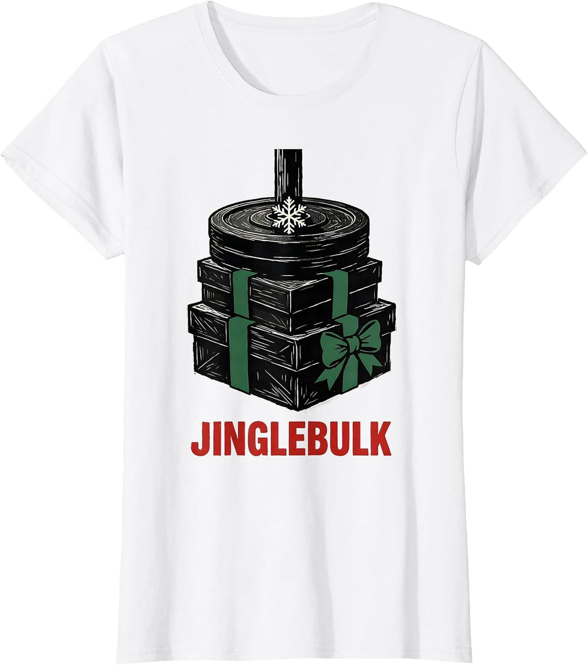 Women's Jinglebulk Funny Christmas Gym Weightlifting Fitness Gift T-Shirt - White