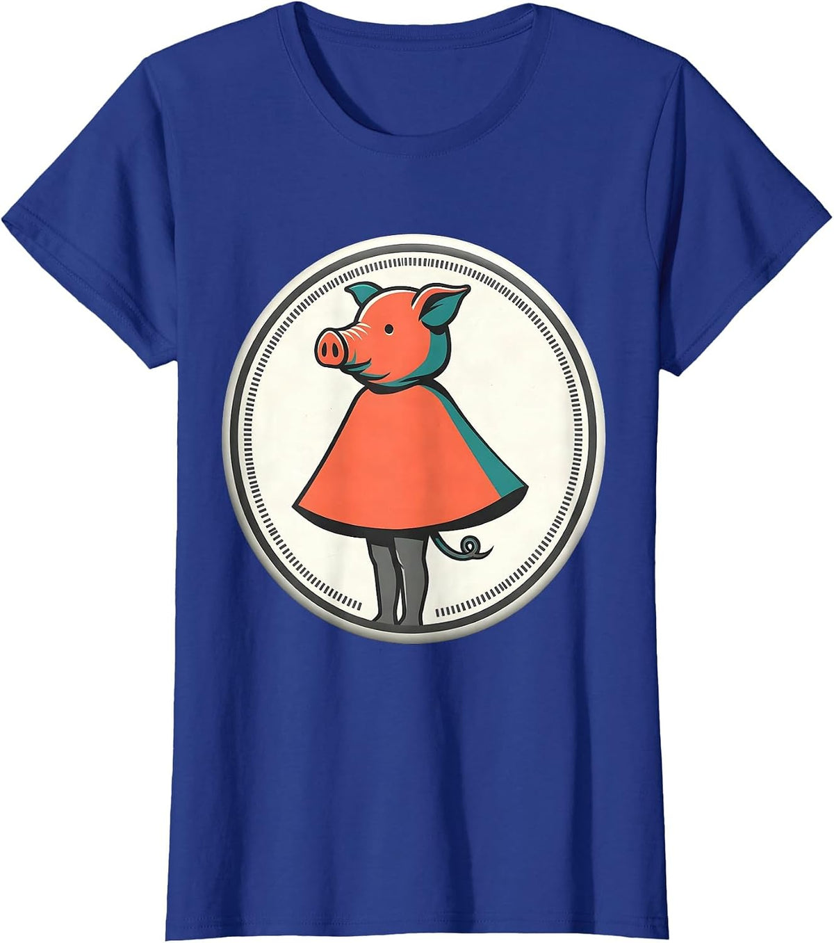 Women's Sealed Pig Badge Midcentury Modern Pig Lover Halloween T-Shirt - Royal Blue