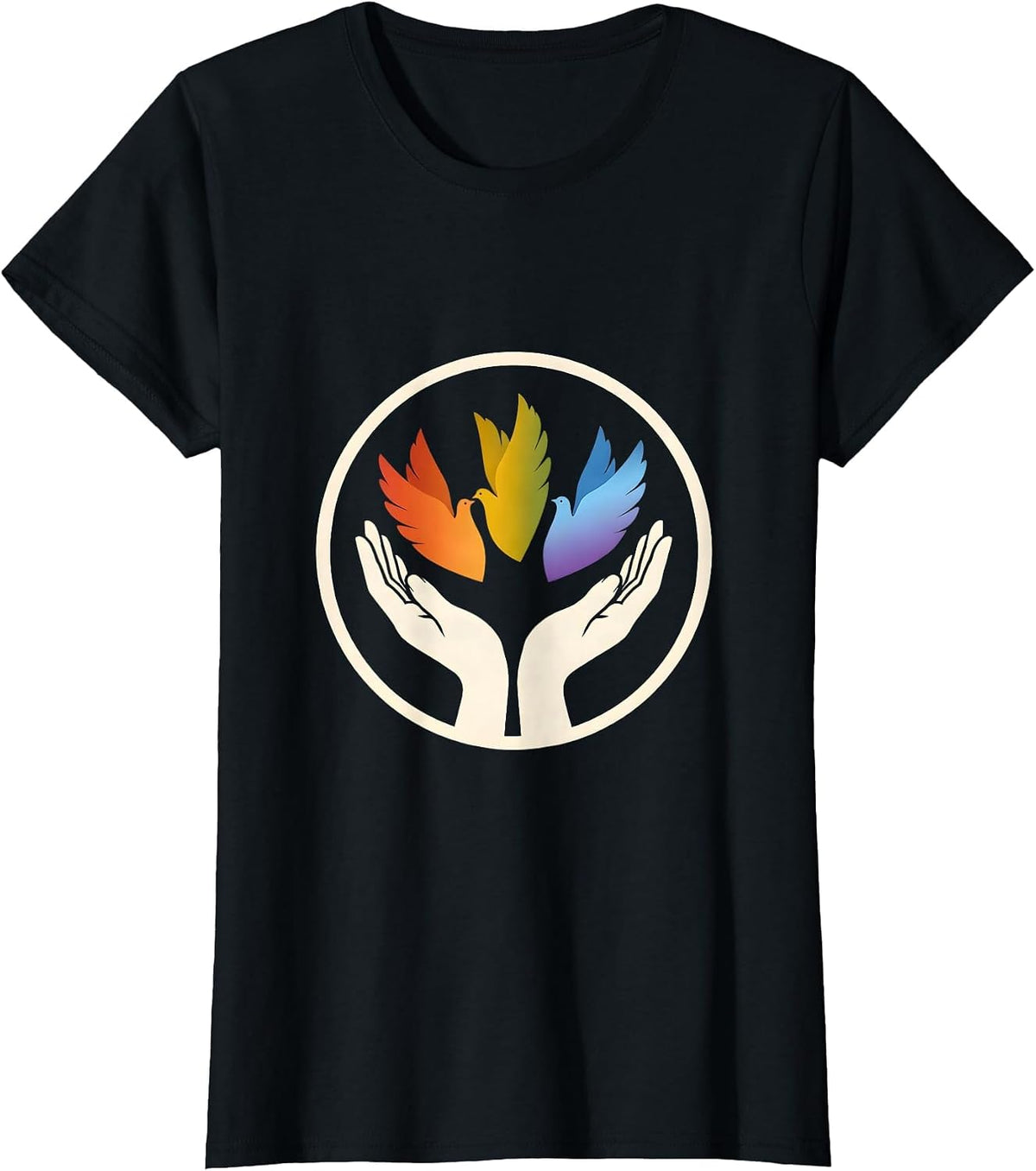 Women's Rainbow Doves Pride Flag Release Illustration T-Shirt - Black