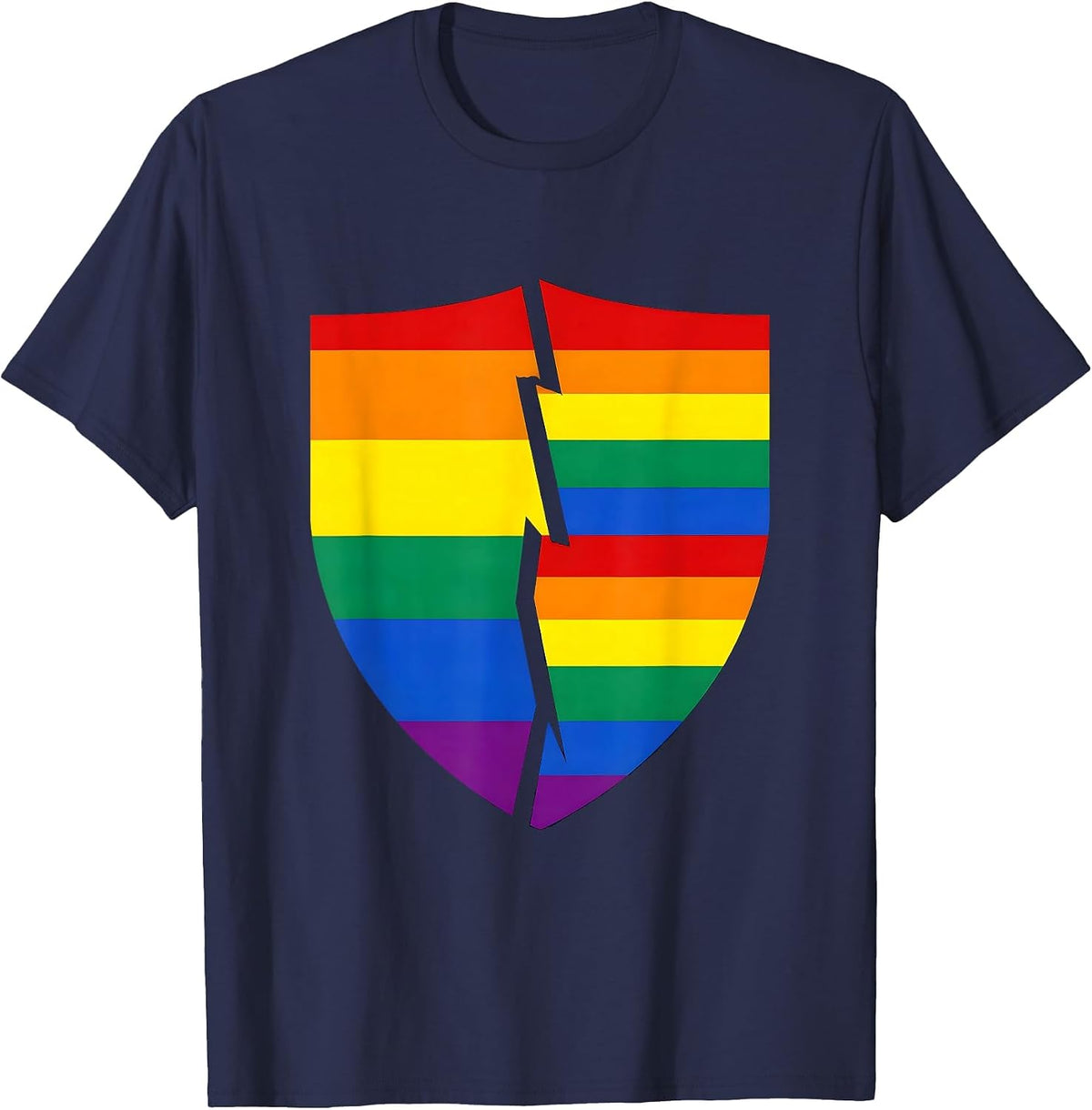 Geometric Shield Pride Flag Stripes Illustration T-Shirt - Navy Blue