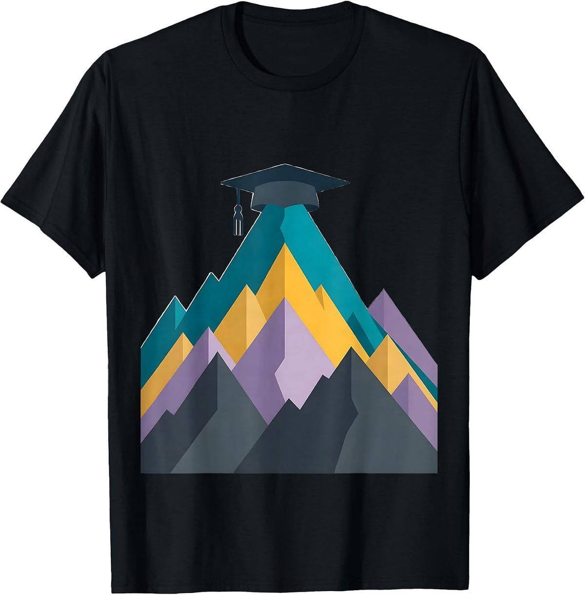 Men's Paraprofessional Mountain Graduation Cap Peak T-Shirt - Black