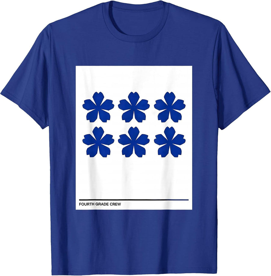 Fourth Grade Crew Wildflower Floral Back To School Teacher T-Shirt - Royal Blue