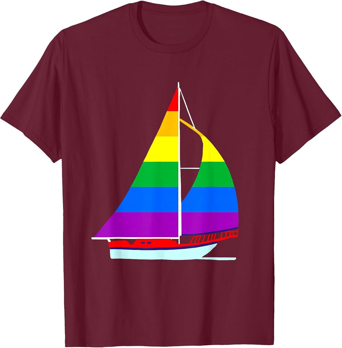 Gay Pride Sailboat Gay Sailor T-Shirt - Burgundy