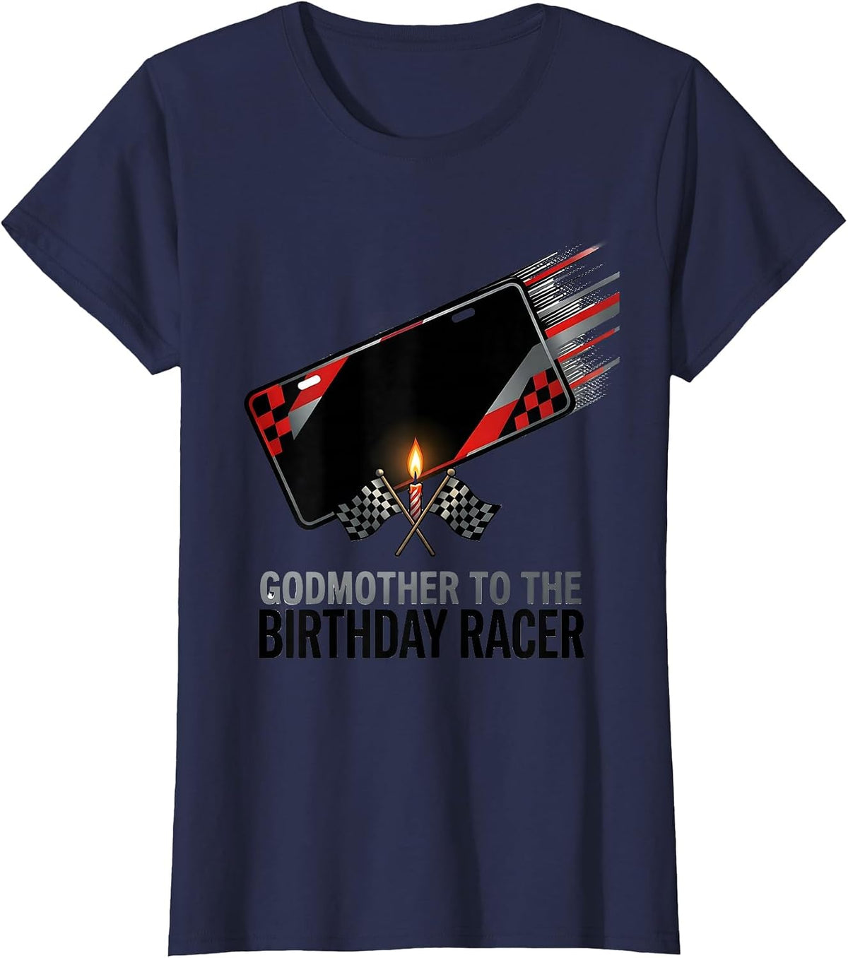 Women's Godmother To The Birthday Racer Racing Family Pit Crew T-Shirt - Navy Blue