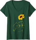 Women's Pitbull Mom You're My Sunshine Sunflower Pitbull Dog Lover V-Neck T-Shirt - Dark Green