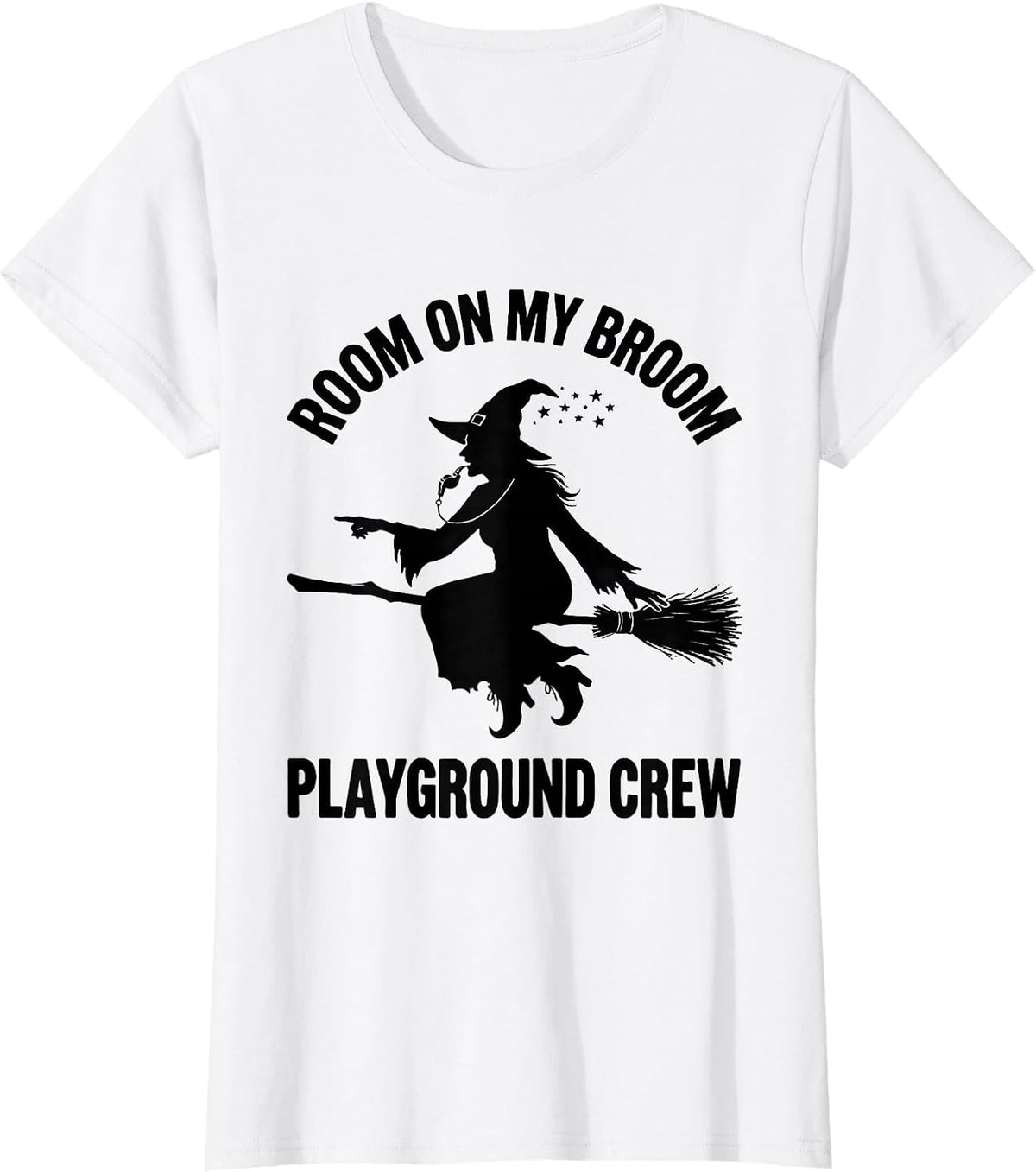 Women's Room On My Broom Playground Crew Funny Halloween Teacher T-Shirt - White
