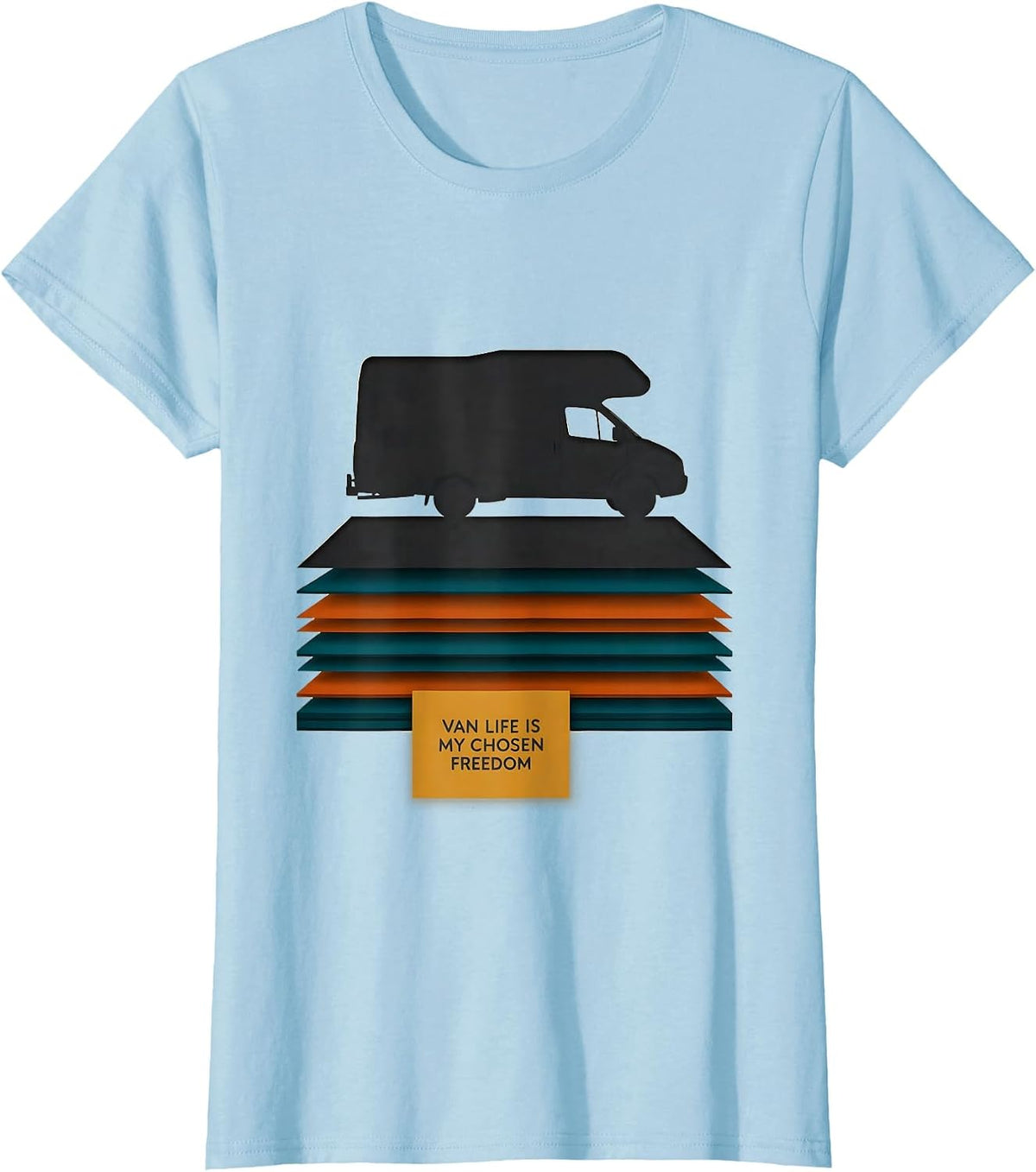 Women's Van Life Is My Chosen Freedom Retro Van Dwellers Road Trip T-Shirt - Baby Blue