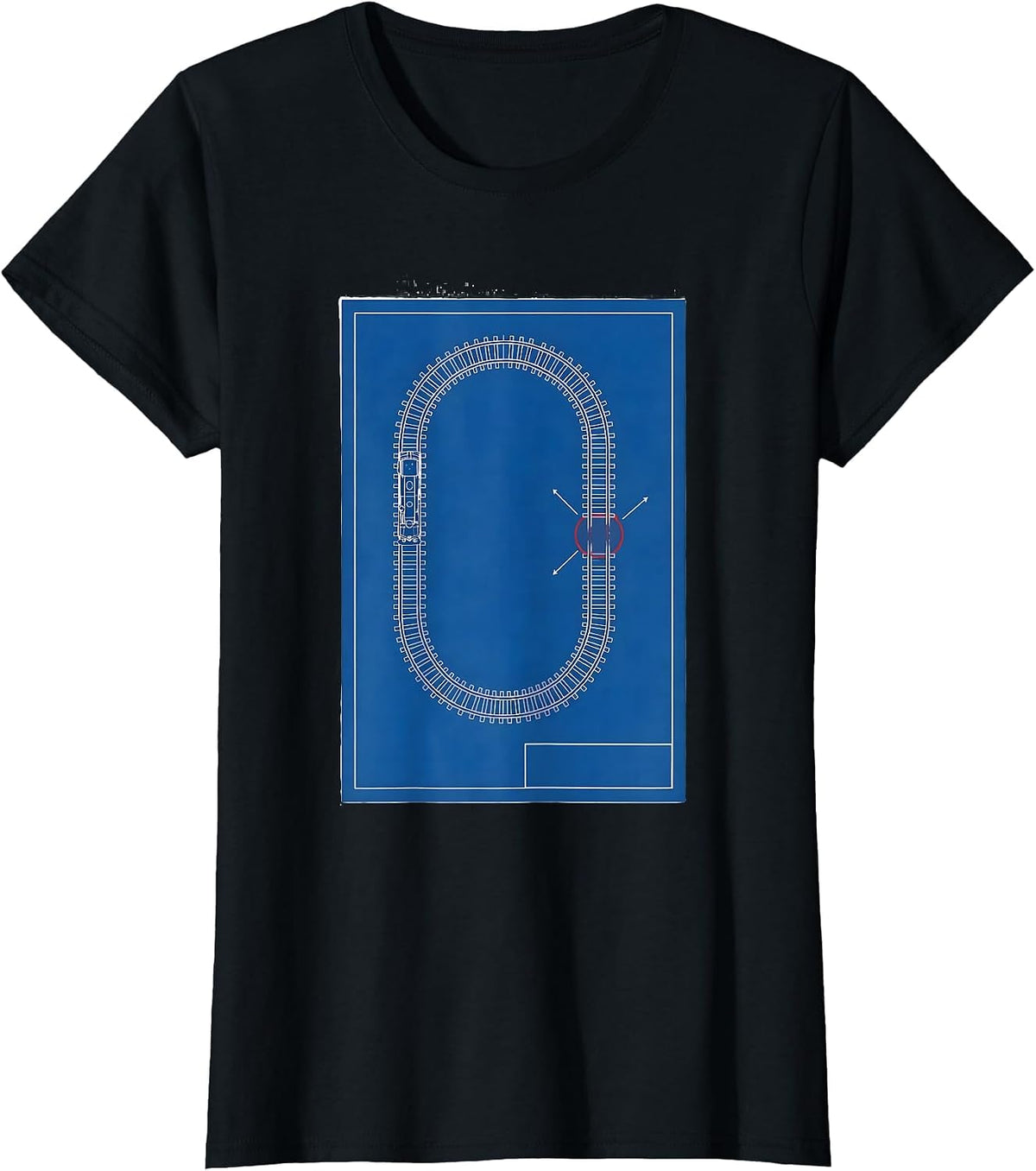 Women's Model Railroad Track Loop Technical Blueprint Hobbyist Gift T-Shirt - Black