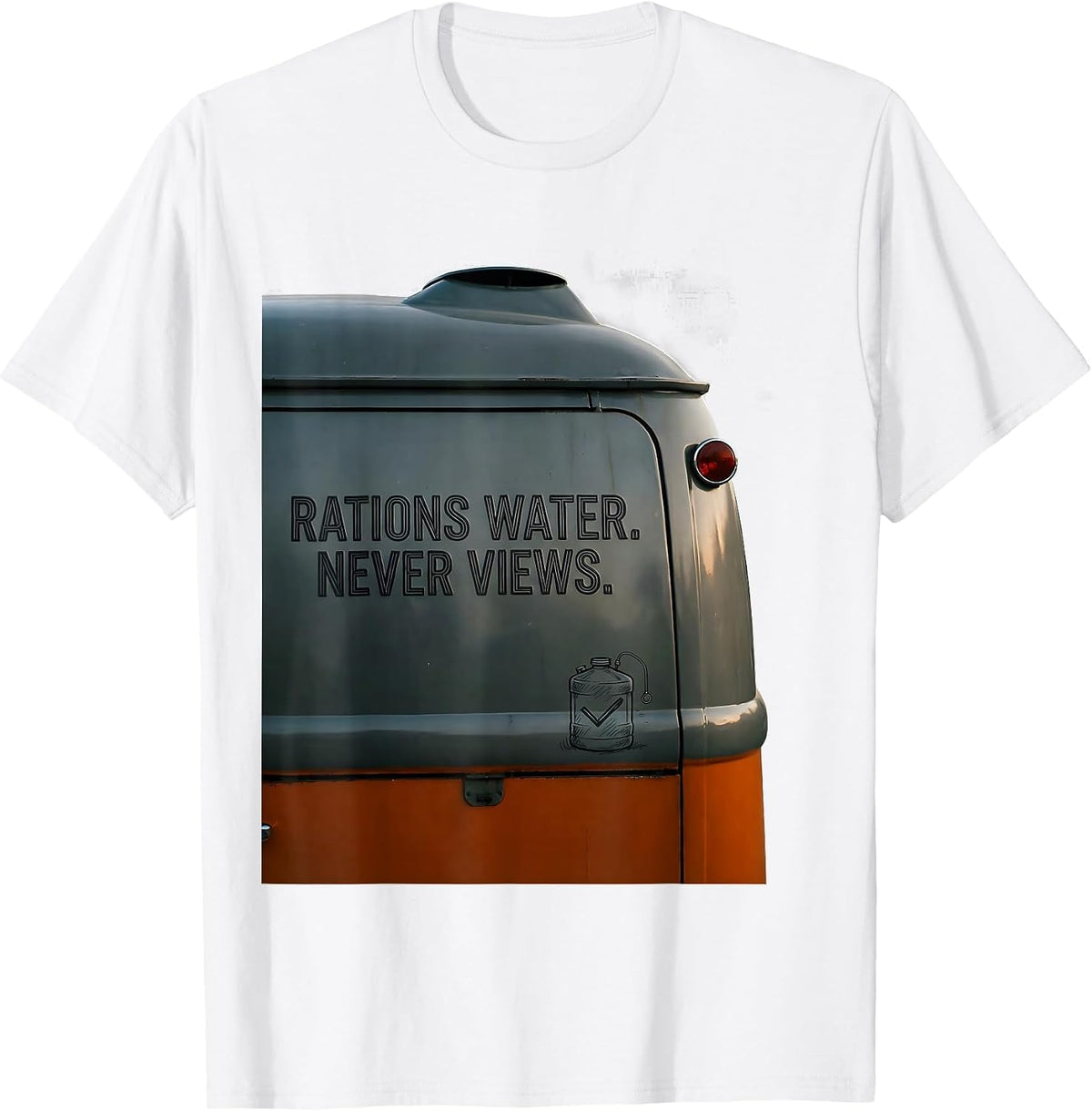 Men's Rations Water Never Views Retro Van Life Nomad Travel T-Shirt - White