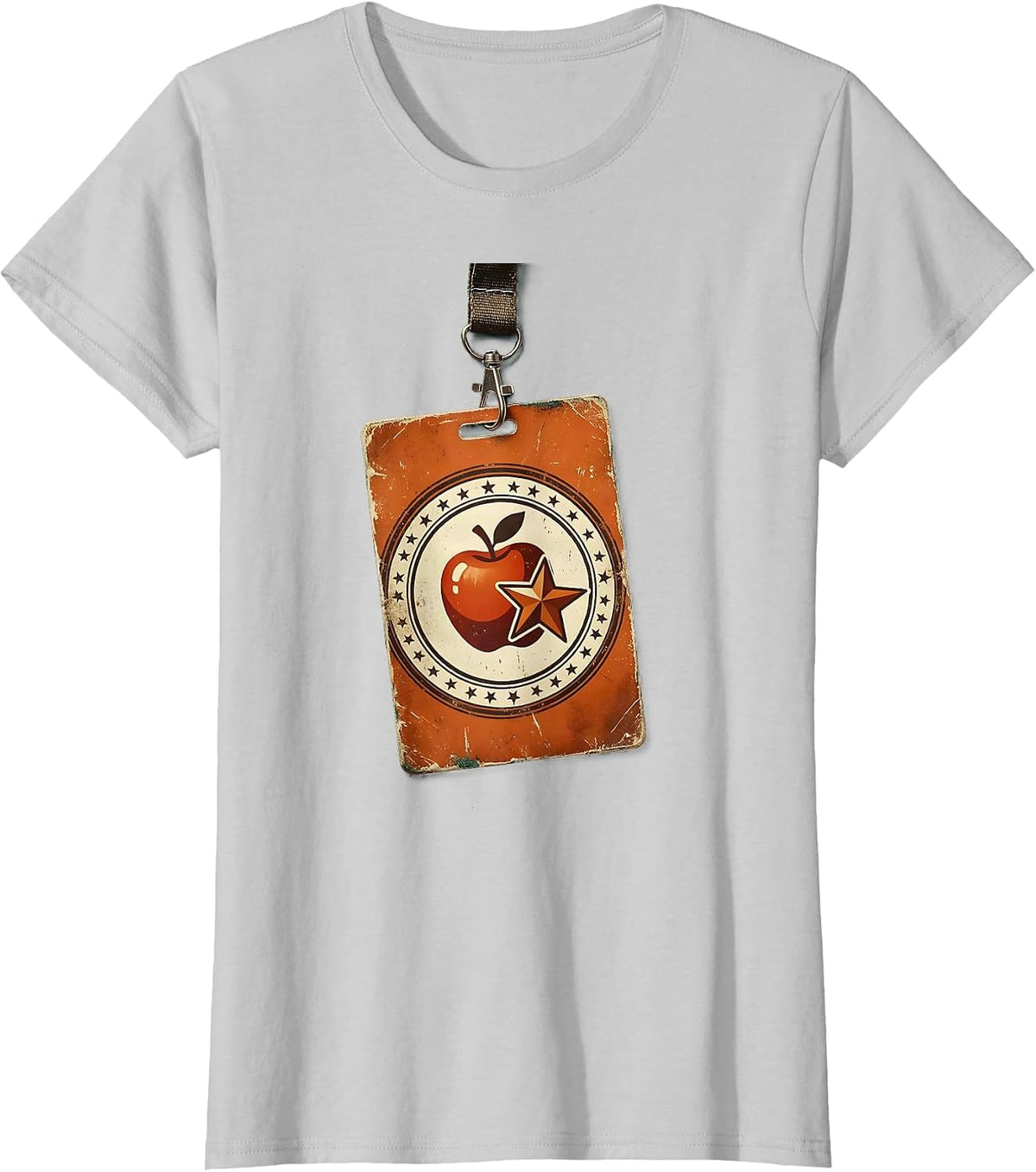 Substitute Teacher Badge Clip Graphic Design T-Shirt - Silver Grey