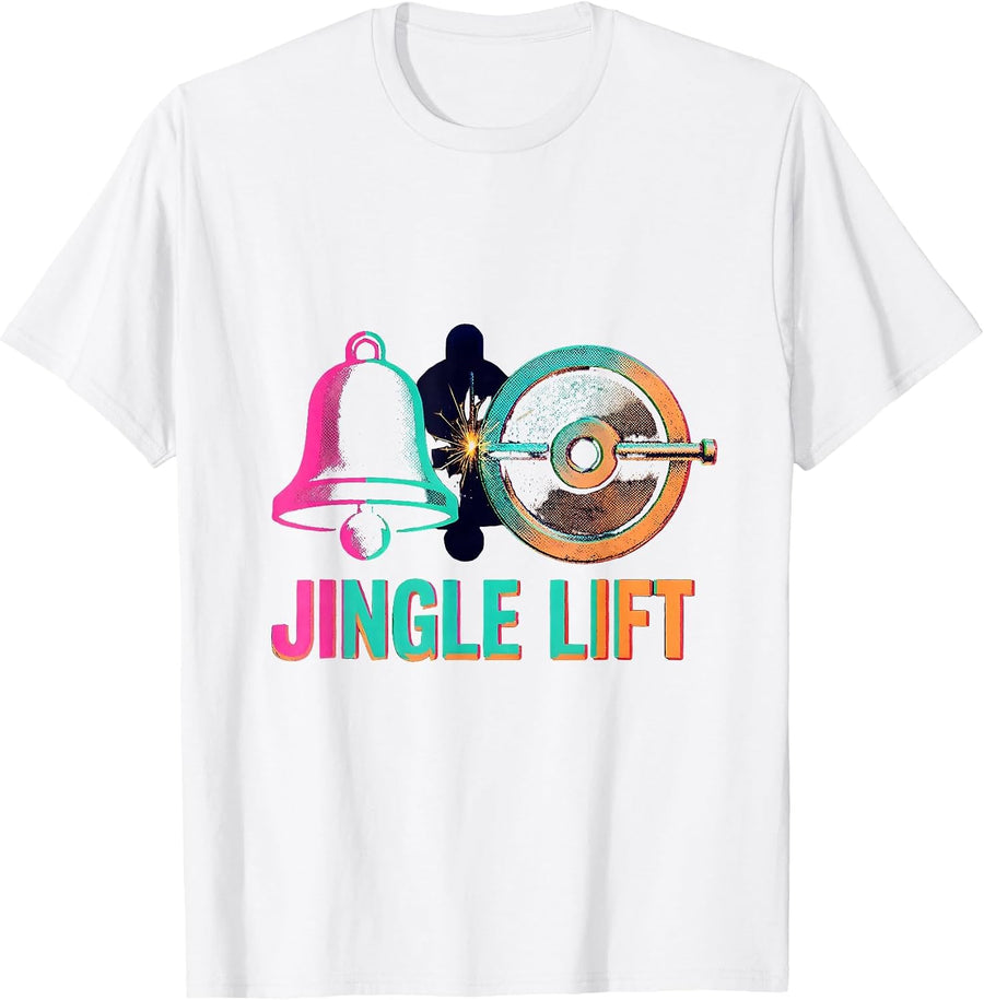 Men's Jingle Lift Risograph Funny Christmas Gym Workout Fitness T-Shirt - White