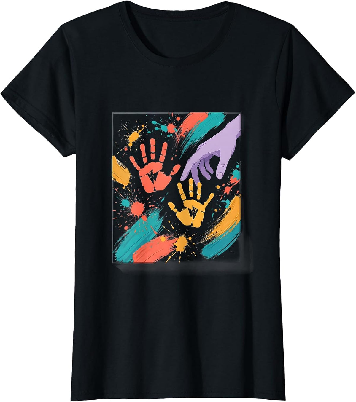 Toddler Teacher Paint Handprint Art Design T-Shirt - Black