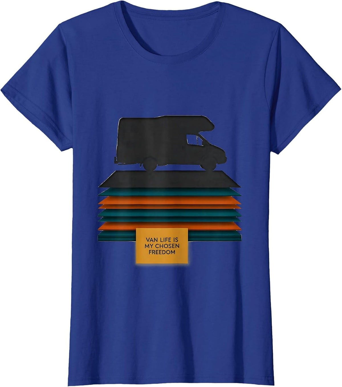 Women's Van Life Is My Chosen Freedom Retro Van Dwellers Road Trip T-Shirt - Royal Blue