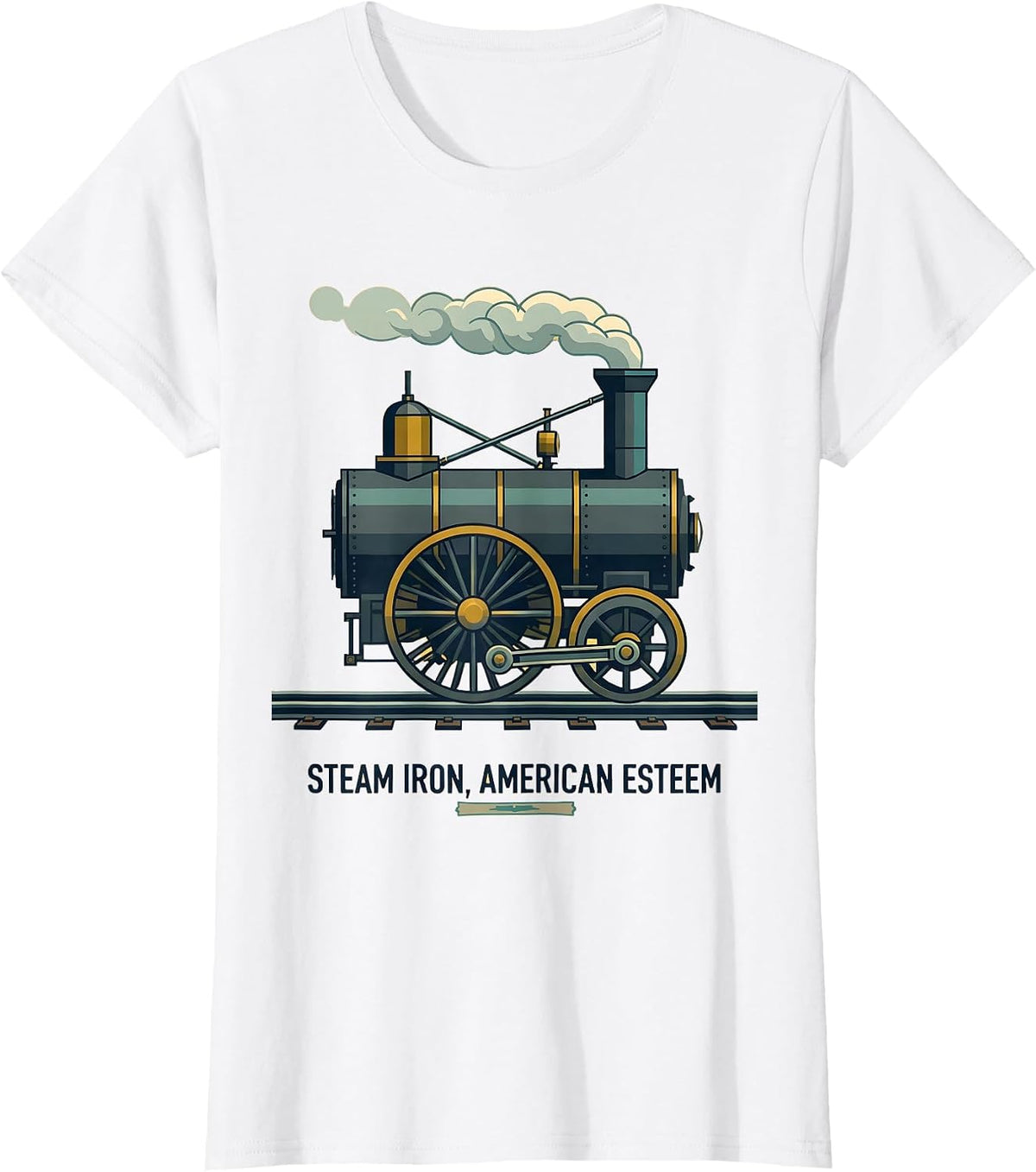 Women's Steam Iron American Esteem Midcentury Modern Big Boy Train T-Shirt - White