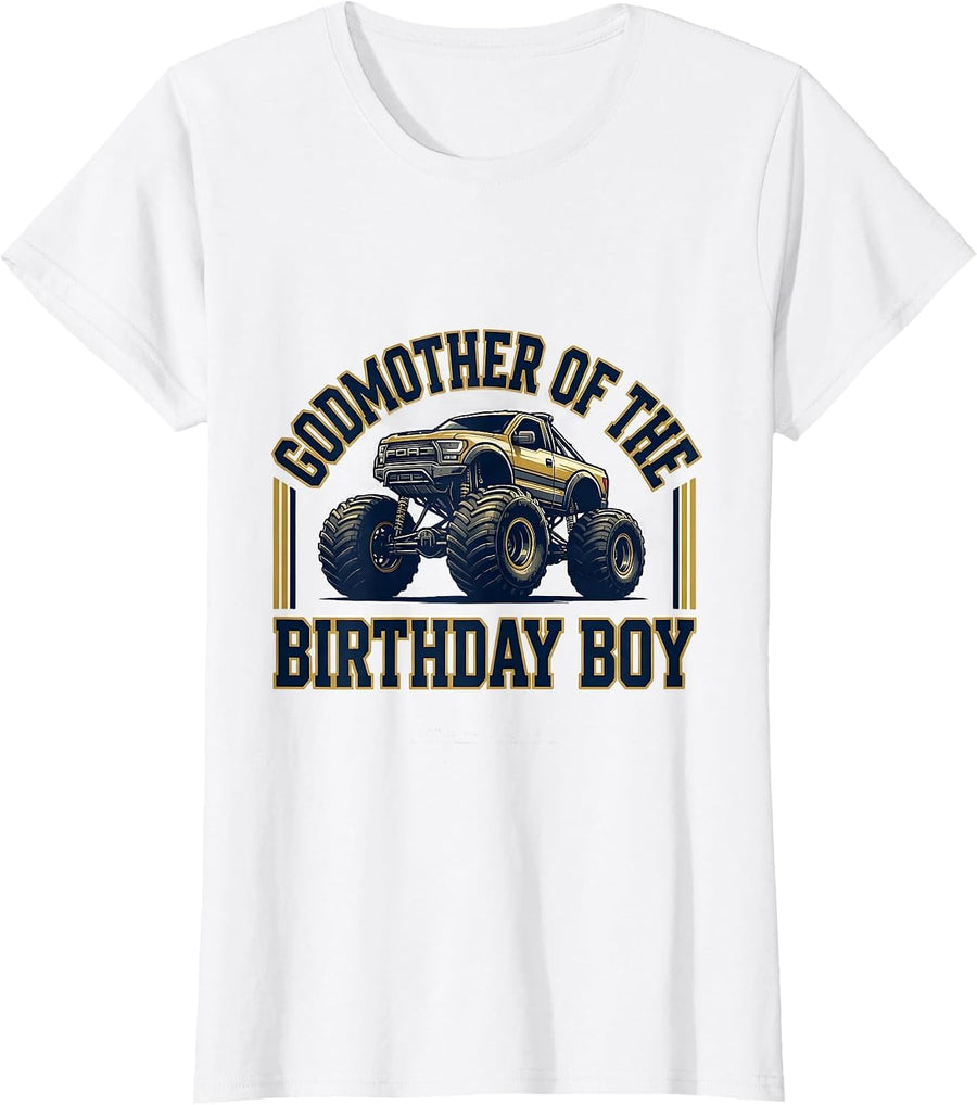 Women's Godmother Of The Birthday Boy Sports Monster Truck Party T-Shirt - White