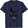 Crescent Moon Blood Chalice Dark Gothic Design T-Shirt - Navy Blue