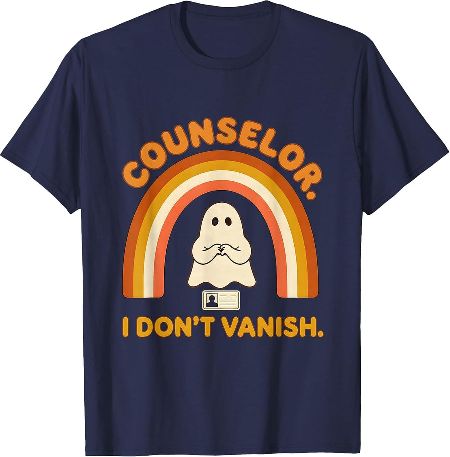 Counselor I Don't Vanish Retro 70s Halloween Ghost Mental T-Shirt - Navy Blue