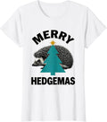 Women's Merry Hedgemas Midcentury Modern Hedgehog Christmas Tree T-Shirt - White