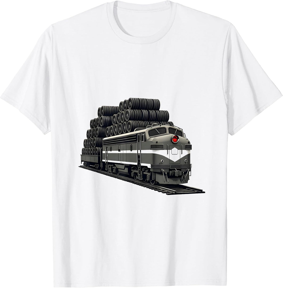 Men's Geometric Locomotive Minimalist Train Enthusiast Humor T-Shirt - White