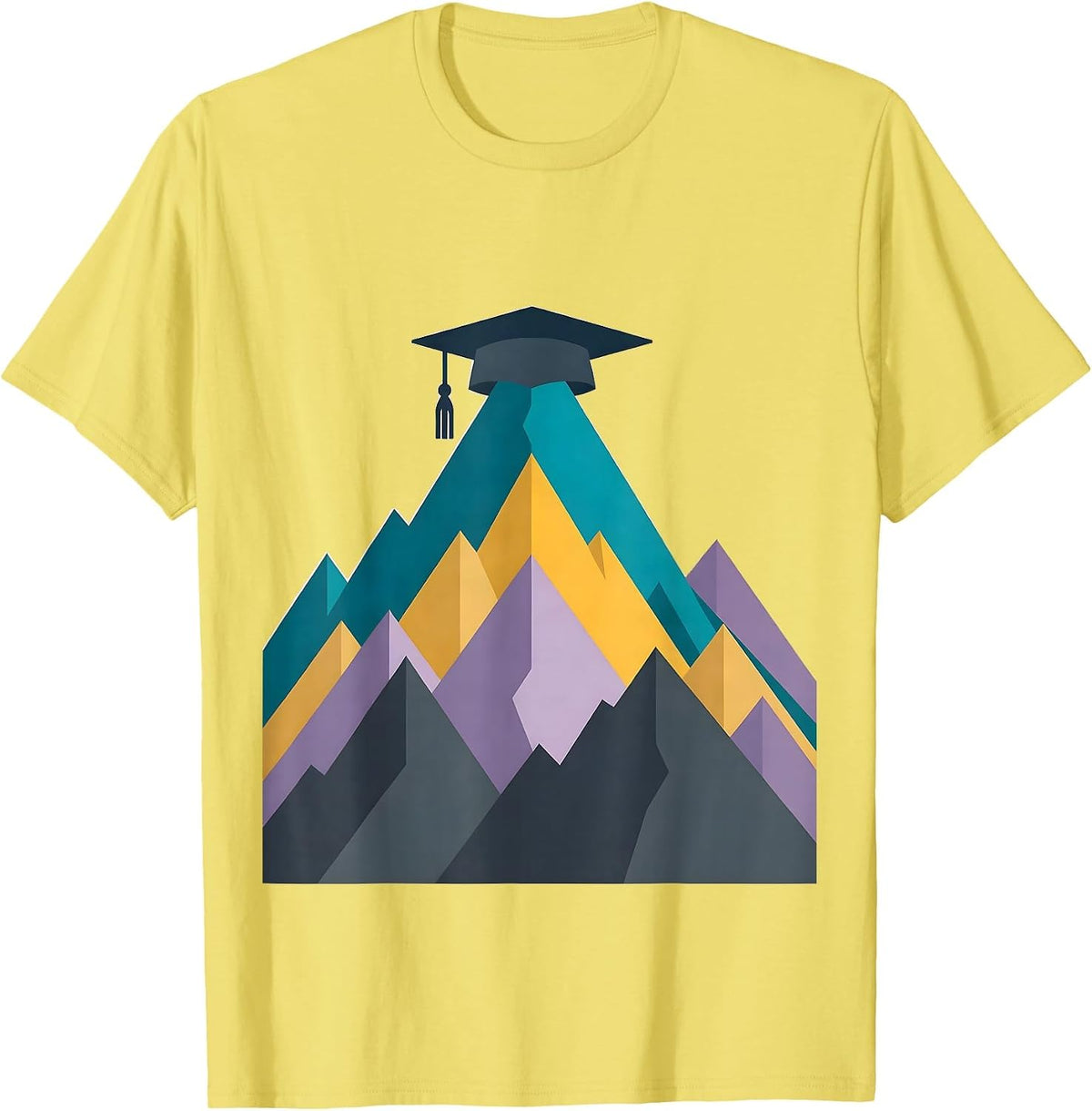 Men's Paraprofessional Mountain Graduation Cap Peak T-Shirt - Lemon Yellow