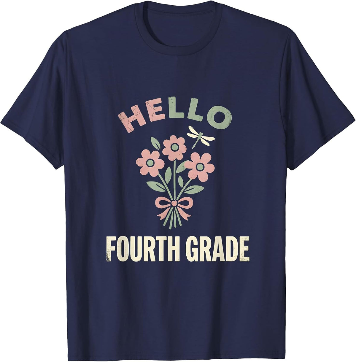 Men's Hello, Fourth Grade Floral Boho Back To School Teacher Gift T-Shirt - Navy Blue