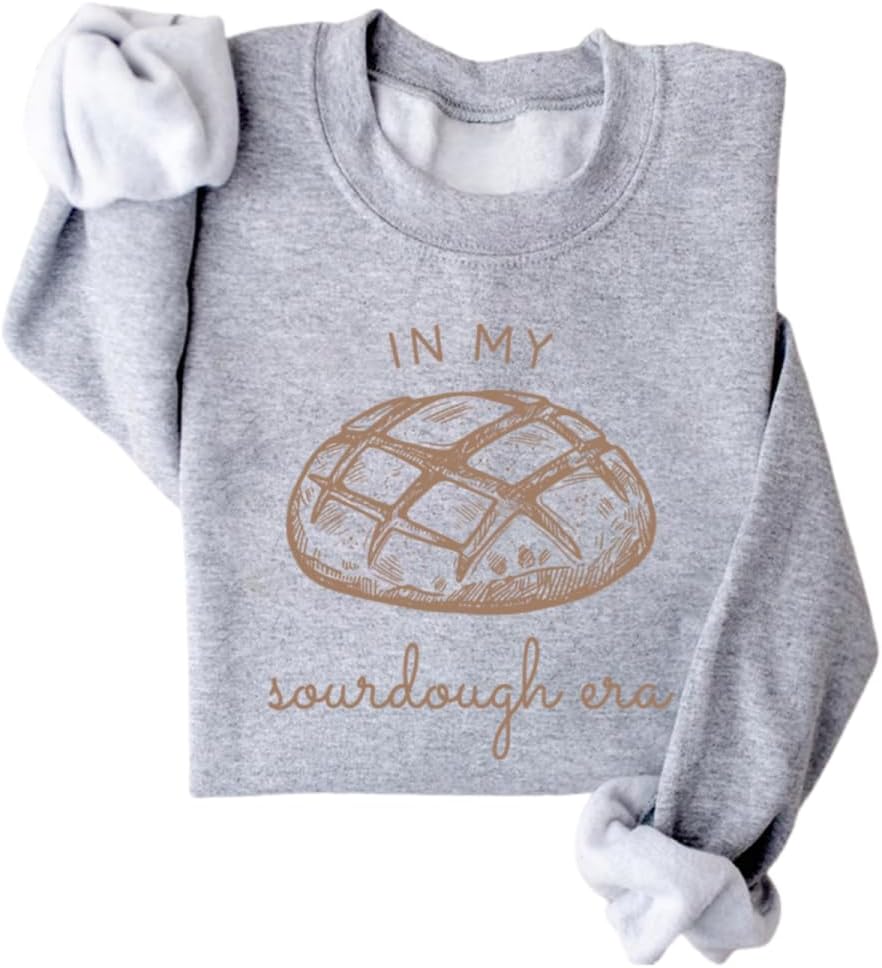 In My Sourdough Era Sweatshirt Women Sourdough Graphic Long Sleeve Shirts Baking Lover Crewneck Pullover Sweater - Grey