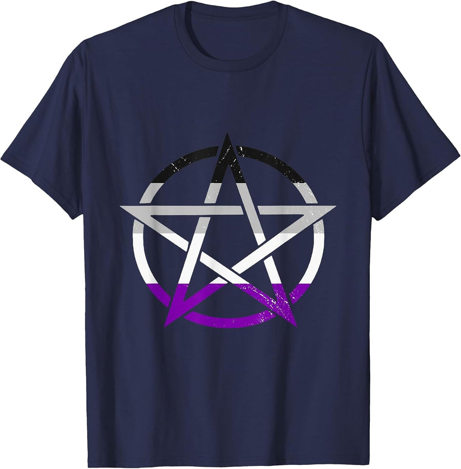 Ace Pentagram Gothic Asexual Pride Wicca Witchcraft T-Shirt - Navy Blue