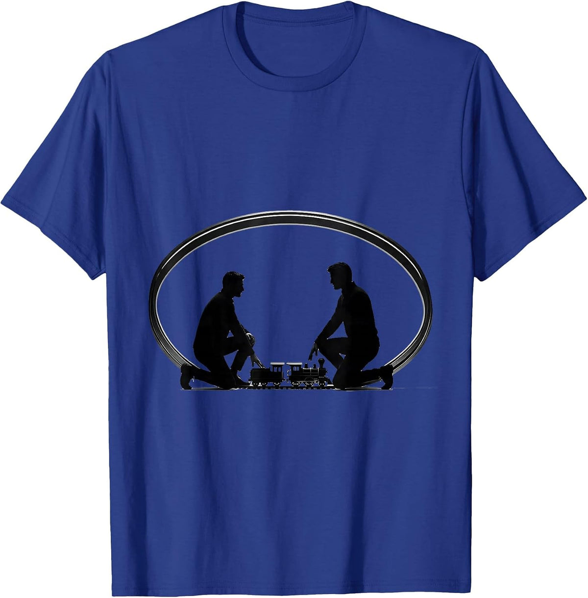 Kneeling Train Hobbyist Minimalist Model Railroad Enthusiast T-Shirt - Royal Blue